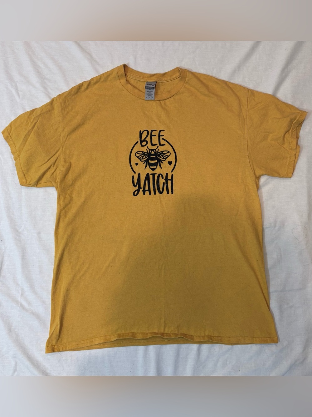 Gildan Men's Mustard Yellow 'Bee Yatch' Graphic Tee